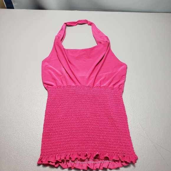 dots pink stretchy halter top women's size medium - Picture 9 of 9